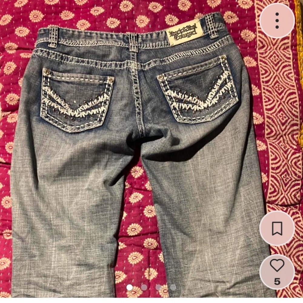 Light wash low rise, bedazzled jeans